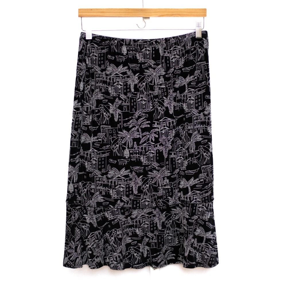 Y2K Chico's Sz 1 M/8 Miami Deco Midi Skirt Slinky Elastic Waist Pull On USA - Picture 3 of 6